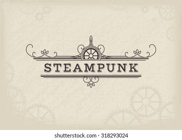 Vintage steampunk label with elegant ornament. Vector retro design