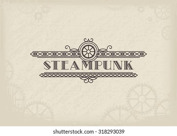 Vintage steampunk label with elegant ornament. Vector retro design