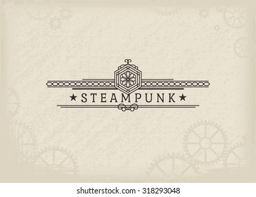 Vintage steampunk label with elegant ornament. Vector retro design