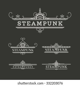 Vintage steampunk labels with elegant ornament. Vector retro collection