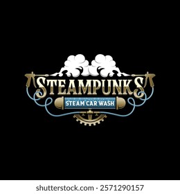 vintage steampunk steam car wash logo