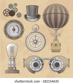 Vintage Steampunk vector design set