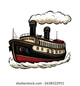 Vintage Steamship Illustration Classic Vessel Artwork