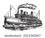 Vintage steamship sketch hand drawn in doodle style Transportation