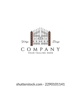 Vintage steel gate line icon logo design vector illustration template