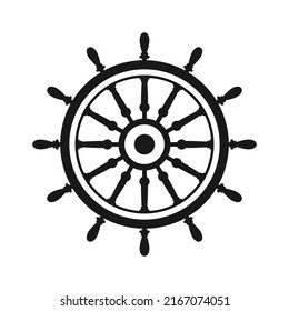 Vintage steering wheel. Ship, yacht retro wheel symbol. Nautical rudder icon. Marine design element. Vector illustration
