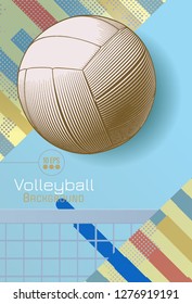 Vintage stencil art volley ball on dynamic colorful background template layout artwork