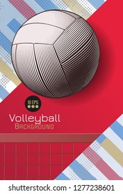 Vintage stencil art volley ball on dynamic colorful background template layout artwork