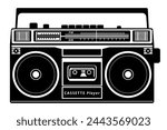 Vintage Stereo Audio Cassette Player Silhouette. Vector clipart isolated on white.