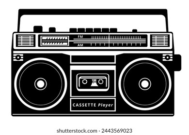 Vintage Stereo Audio Cassette Player Silhouette. Vector clipart isolated on white.