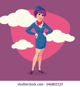 Vintage Stewardess Woman Smiling.