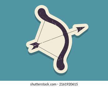 Vintage sticker bow shooting and arrow with scuffs.	