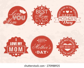 Vintage sticker or label with different beautiful complement for Happy Mother's Day celebration.