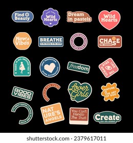 Vintage sticker pack aesthetic quotes print design templates