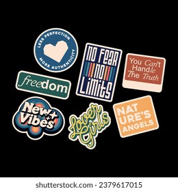 Vintage sticker pack aesthetic quotes print design templates
