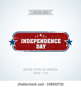 Vintage sticker, tag or label with text Independence Day on blue background. 