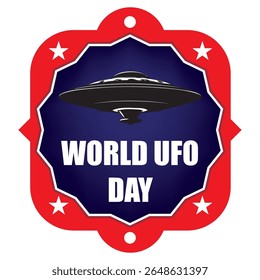 Vintage sticker for World UFO Day event, vector illustration