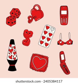 Vintage stickers. Concept Valentine's day. Vector in hand drawn