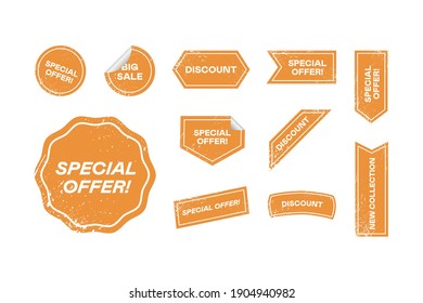 Vintage stickers on the topic of sale. Set of icons with texture. Special offer. A discount. Sale icons.