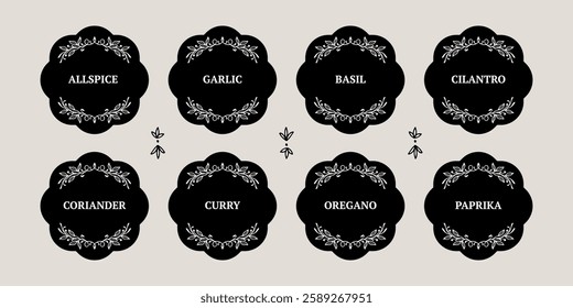 vintage stickers for storing spices in the pantry. a large set of beautifully shaped kitchen stickers