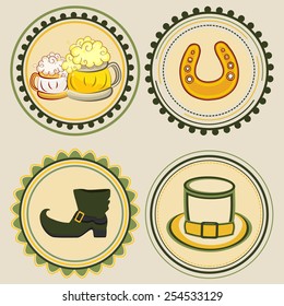 Vintage sticky designs with St. Patrick's Day objects. 