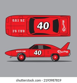 Vintage Stock Car Racing Is Ready To Race In Illustration Vector Style.