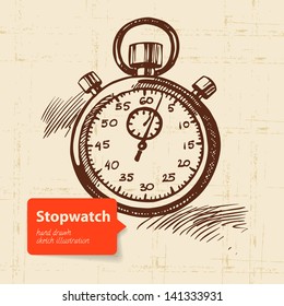 Vintage Stopwatch. Hand Drawn Illustration