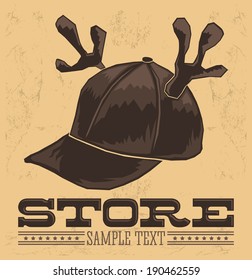Vintage Store emblem - cap with reindeer horns - vector icon - add your text