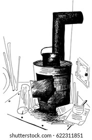 Vintage stove, hand drawn vector illustration
