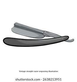 Vintage Straight Razor Vector Illustration – Hand Drawn Folding Shaving Knife for Barbershop and Grooming Design