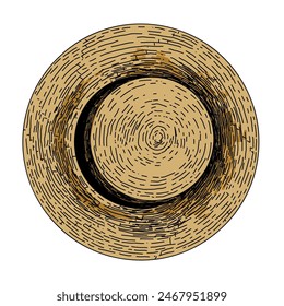 Vintage straw hat isolated on white. Cozy vintage illustration. Hand drawn vector summer set