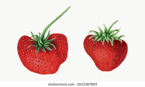 Vintage strawberries, illustration isolated on white, vector. Vintage fruit illustration isolated on white, vector. Hand drawn fruit illustration vector.