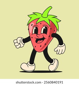 vintage strawberry fruit character illustration
