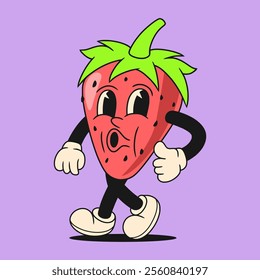 vintage strawberry fruit character illustration