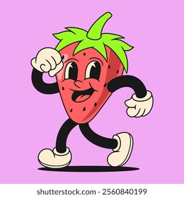 vintage strawberry fruit character illustration