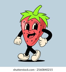 vintage strawberry fruit character illustration