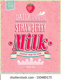 Vintage Strawberry Milk poster. Vector illustration.