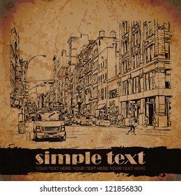 Vintage street background. Hand drawn vector illustration.