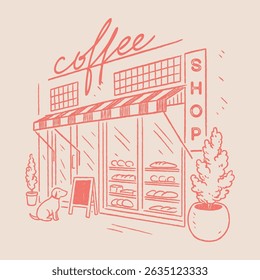 vintage street cafe illustration with typography, French street cafe with table and chairs vector sketch, Paris street cafe illustration with typography, vintage t shirt graphic print design