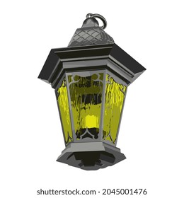 Vintage street hanging lantern. Vintage illustration of an antique lantern. Vector illustration