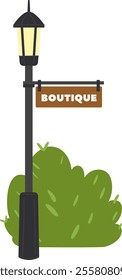 Vintage Street Lamp With Boutique Sign Vector Illustration