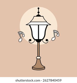 Vintage street lamp with music notes simple vector illustration image