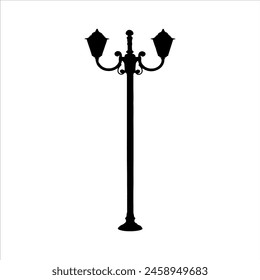 Vintage street lamp silhouette isolated on white background. Street lamp icon vector illustration design.