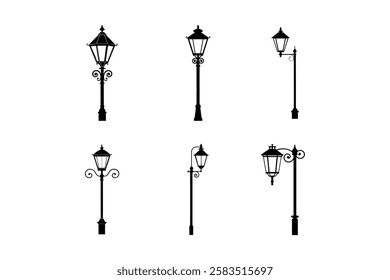 Vintage Street Lamp Silhouettes - Victorian Style Decorative Outdoor Lighting Collection