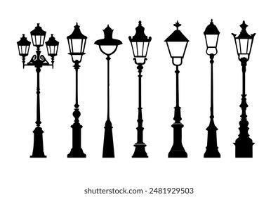 Vintage Street Lamps Silhouettes vector