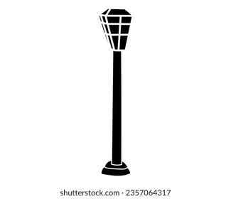 Vintage street lantern lamp post silhouette vector illustration. Isolated on white background