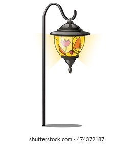 Vintage street lantern with stained glass. Vector illustration.
