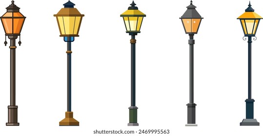 Vintage Street Light Post Vector Illustration Isolated on White Background