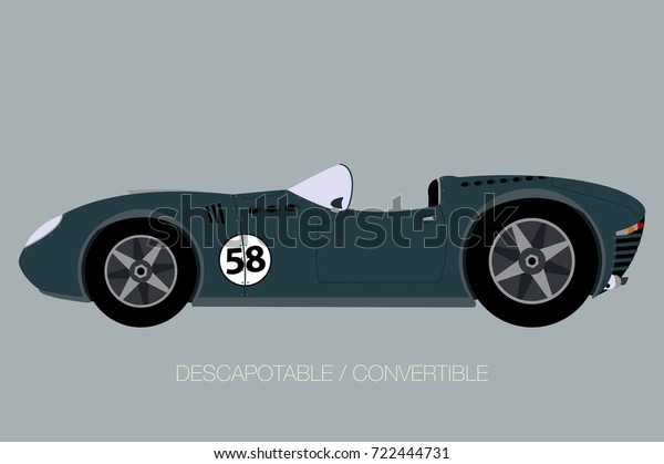 vintage\
street racing car, side view, flat design\
style