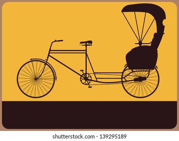 Vintage street sign with the silhouette rickshaw.